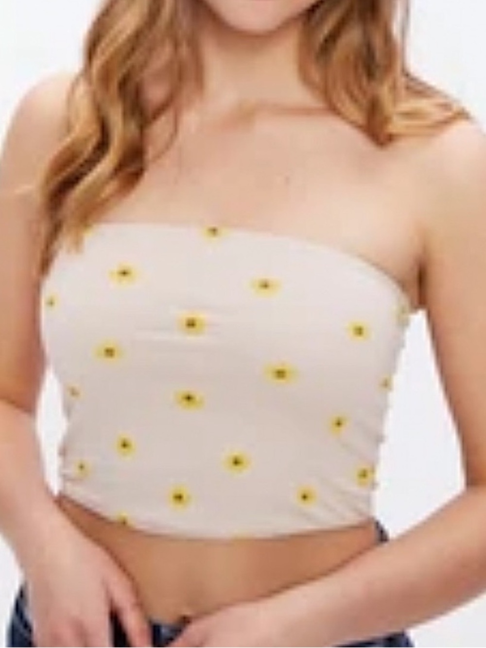 Strapless Daisy Print Tube Top - Beige/Yellow